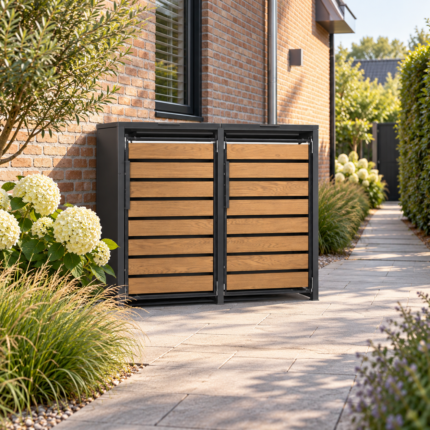 Kliko ombouw voor 2 containers met houtlook – antracietgrijs