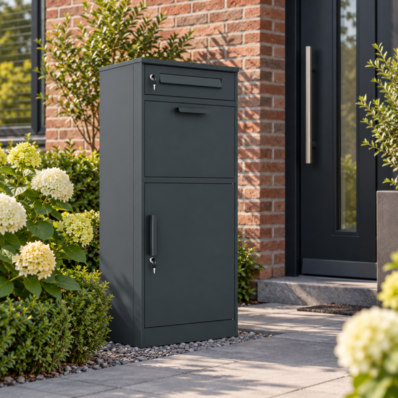 Pakketbox met metalen handgreep – antracietgrijs