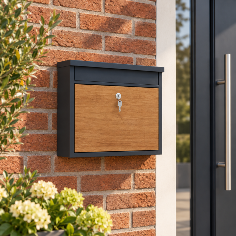 Wandbrievenbus met houtlook – antracietgrijs