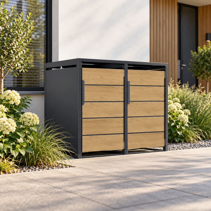 Kliko ombouw voor 2 containers met houtlook – antracietgrijs